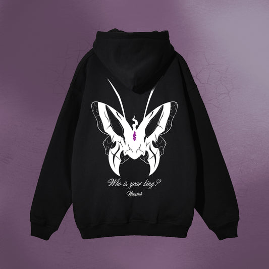 WHO IS YOUR KING BLACK ZIP UP HOODIE