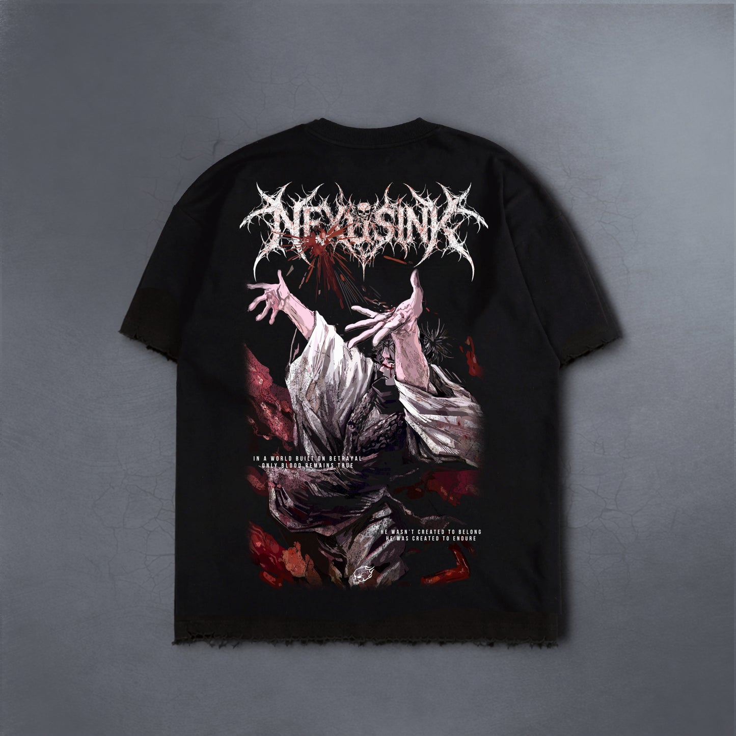 BLOOD REMAINS TRUE DISTRESSED BLACK TEE