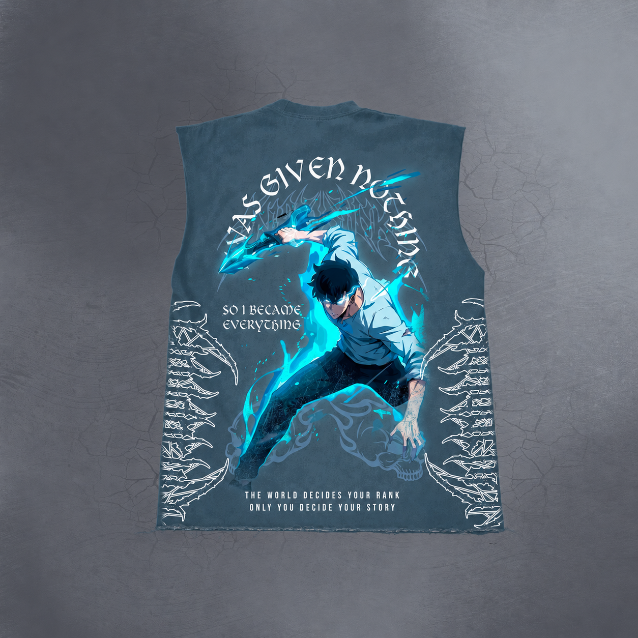 E RANK HUNTER AZURE CUT OFF TEE