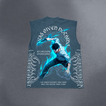 E RANK HUNTER AZURE CUT OFF TEE