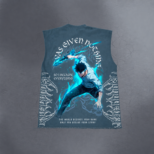 E RANK HUNTER AZURE CUT OFF TEE