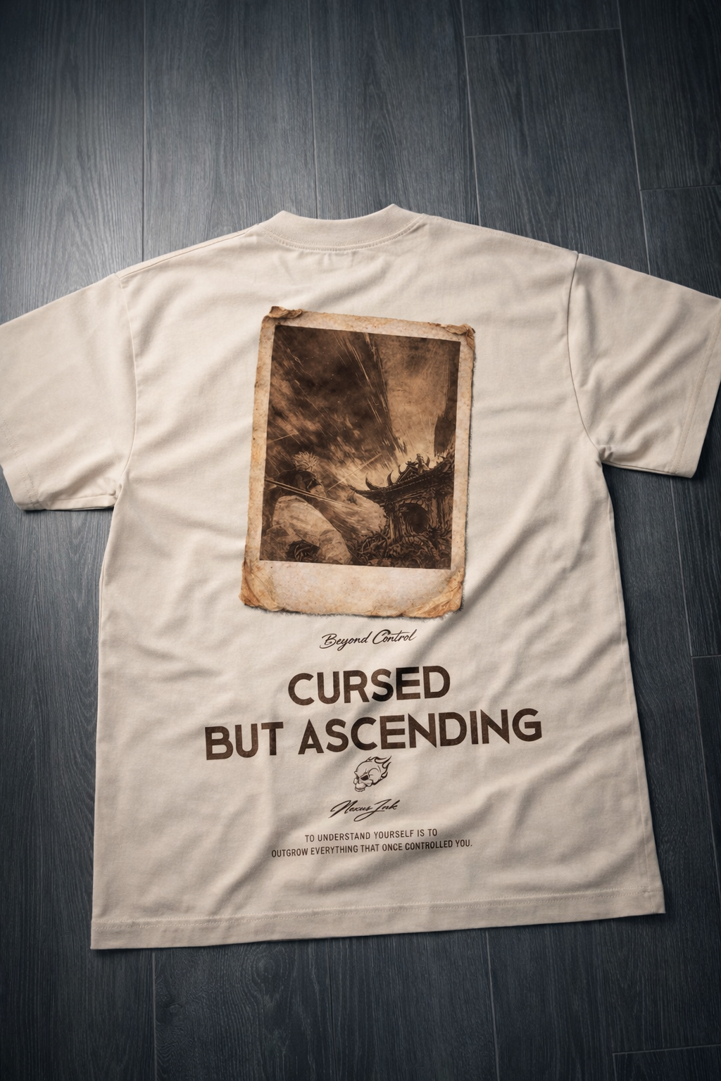 CURSED BUT ASCENDING CREAM ACID WASH TEE