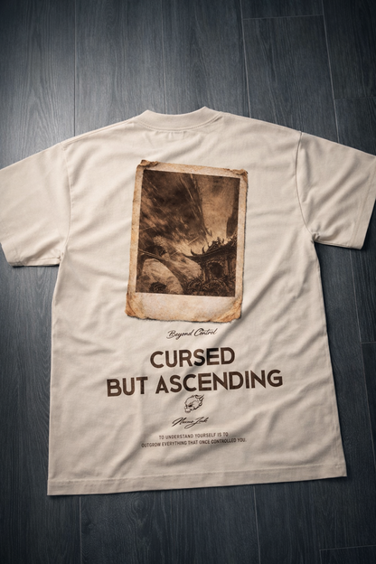 CURSED BUT ASCENDING CREAM ACID WASH TEE