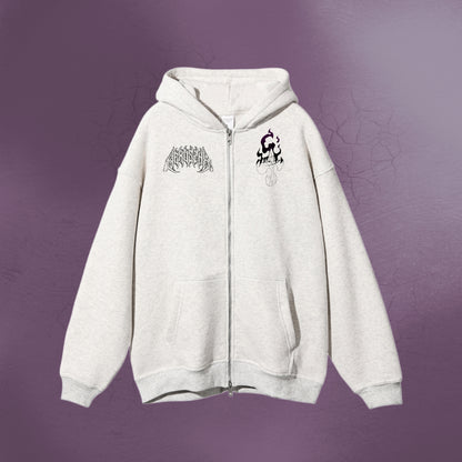 BLOOD RED COMMANDER WHITE ZIP UP HOODIE
