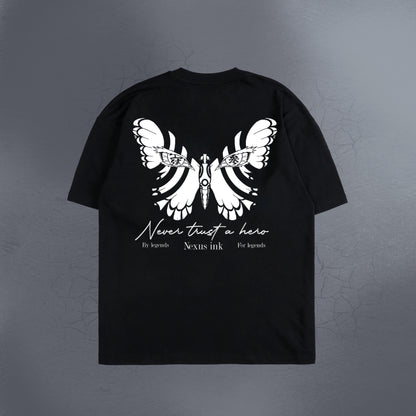 NEVER TRUST A HERO BLACK TEE