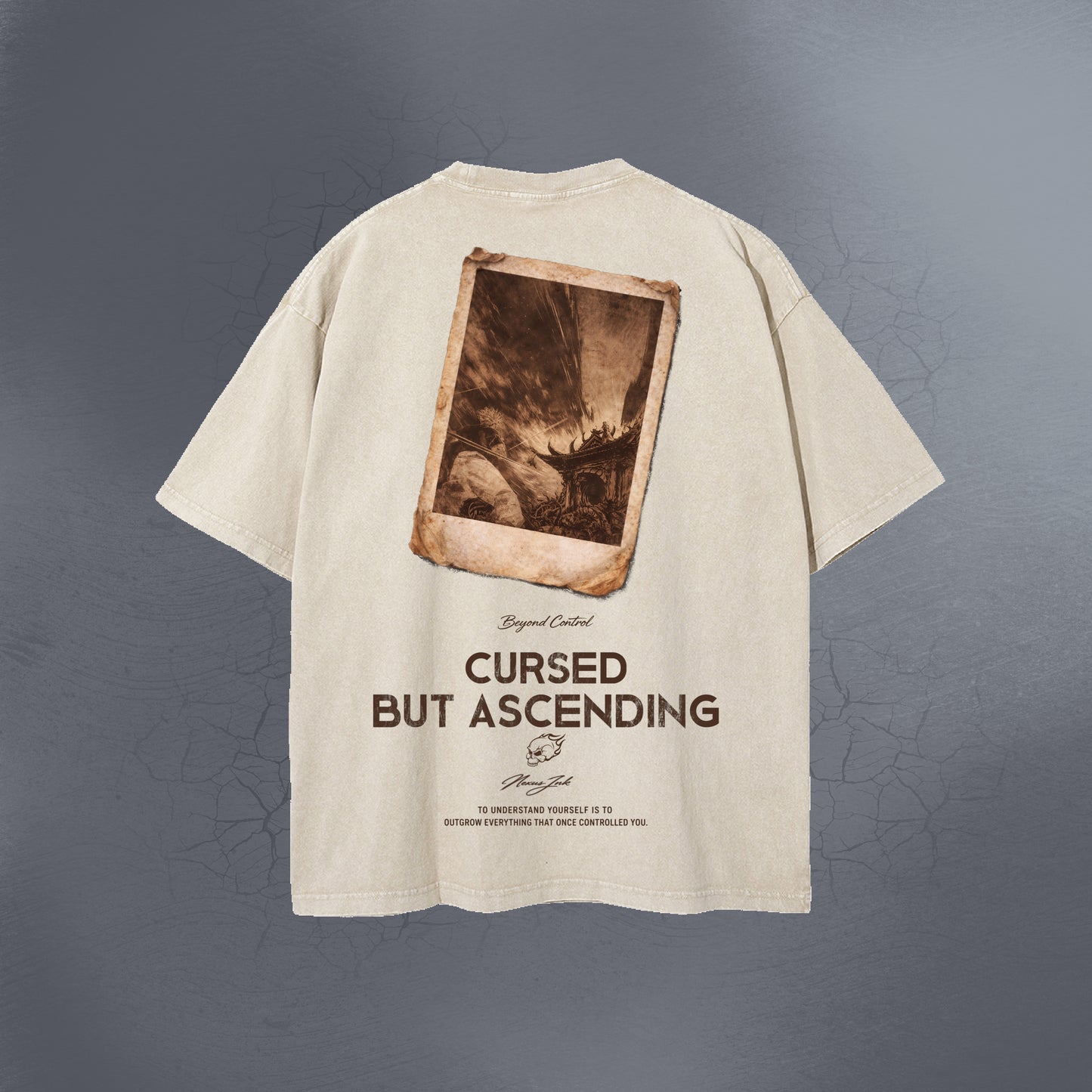 CURSED BUT ASCENDING CREAM ACID WASH TEE