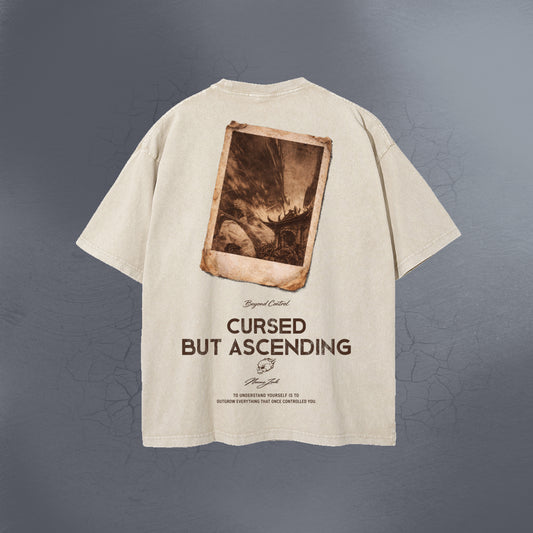 CURSED BUT ASCENDING CREAM ACID WASH TEE