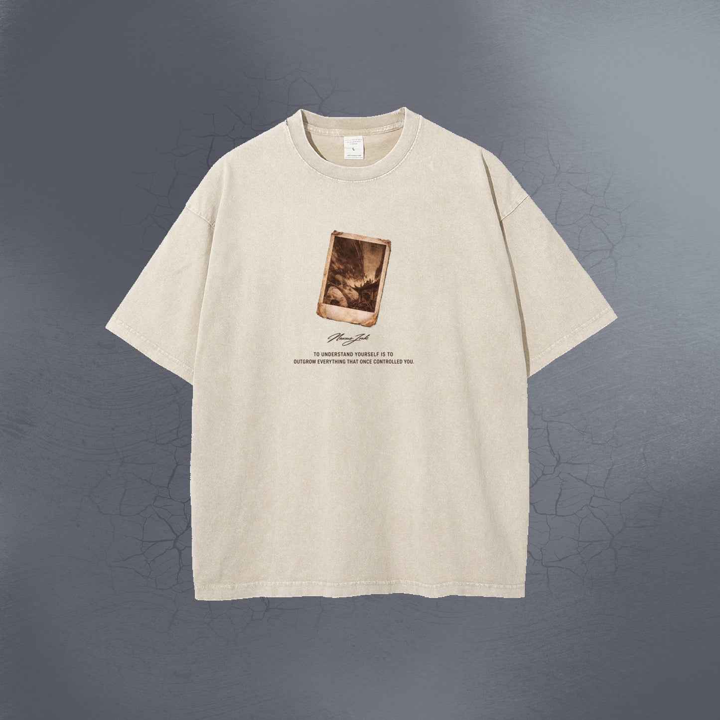 CURSED BUT ASCENDING CREAM ACID WASH TEE
