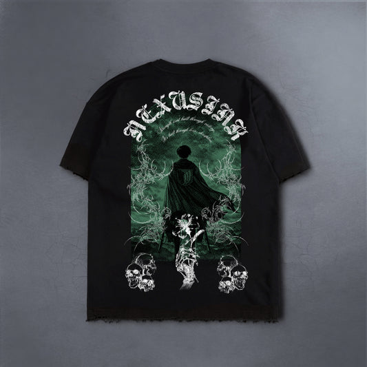 HUMANITY'S STRONGEST SOLDIER BLACK DISTRESSED TEE